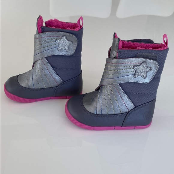 NEW Livie & Luca Fox Silver/Pink Rainbow Fleece Leather Boots girls toddler 8 - Picture 4 of 14